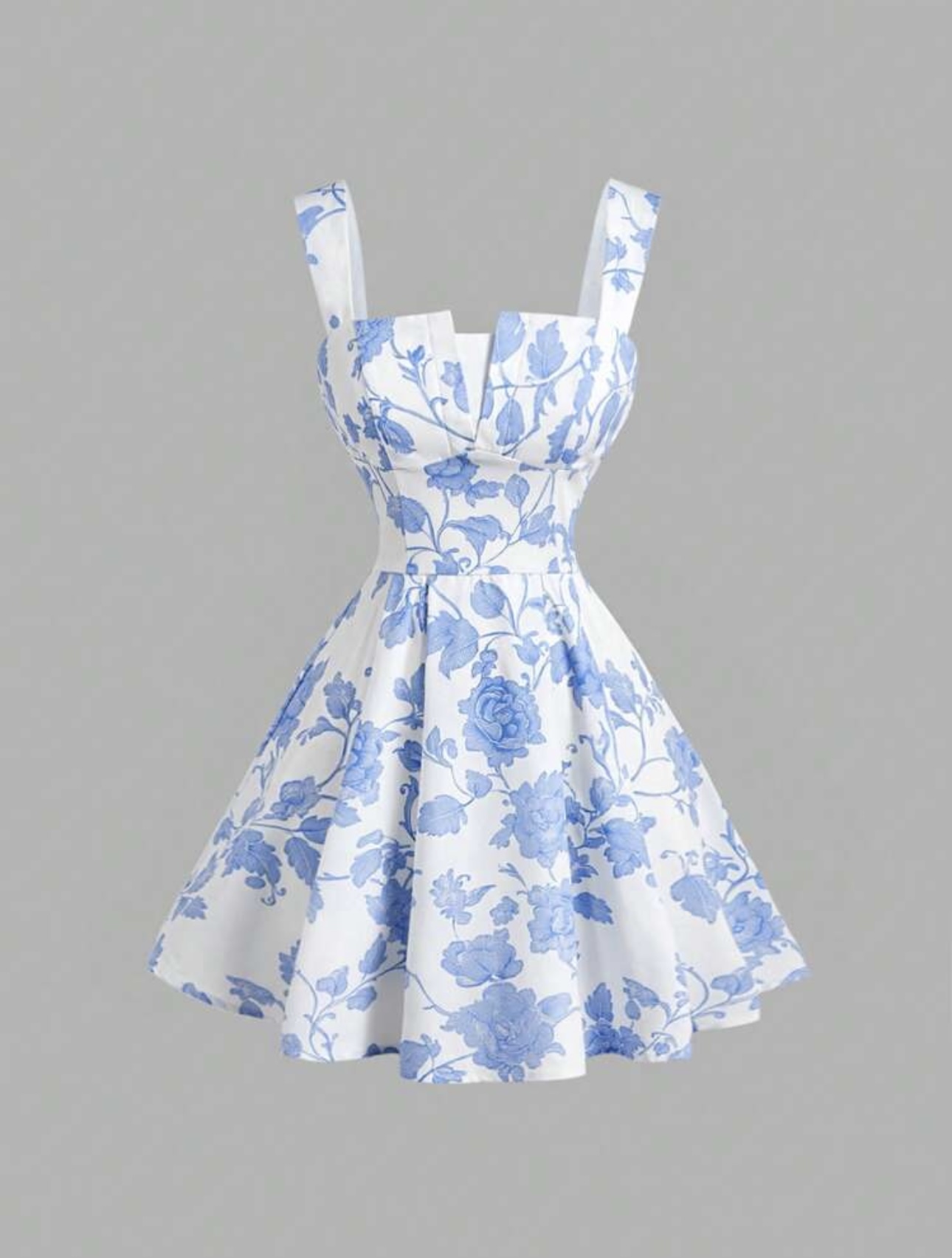 Vestido de estampado floral azul y blanco elegante